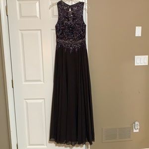 Stunning eggplant purple and gray prom dress